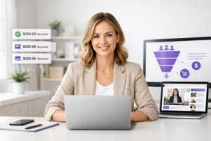 mujer automatizando su academia online para la venta de cursos
