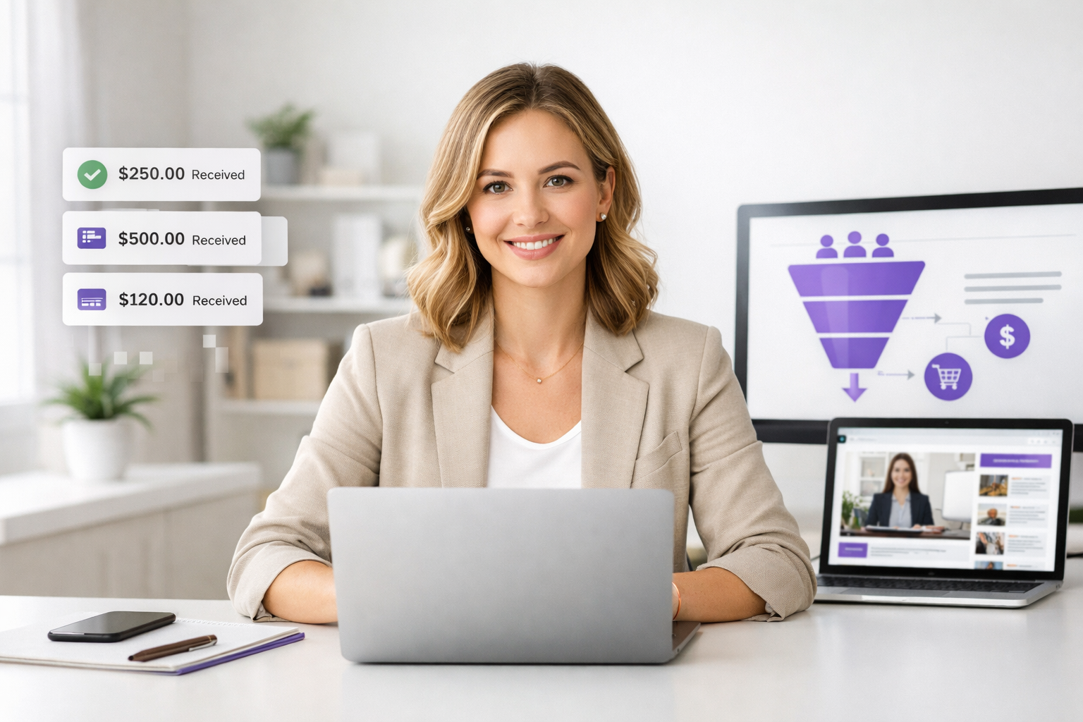 mujer automatizando su academia online para la venta de cursos